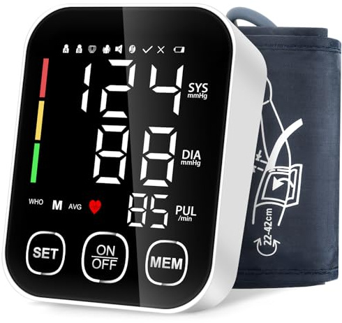 Tensiomètre Bras, Tensiometre Bras Professionnel Grand Écran LCD, Détection d'Arythmie Cardiaque Blood Pressure Monitor Grand Manchette (22-42 cm) Mémoire 2 * 99