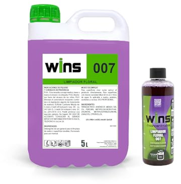 VINFER-WINS-Limpiador Floral 007| Pack Ahorro-Garrafa 5L + Concentrado 250 ml | Rinde 10 Litros Totales | Limpieza Profunda de Cocinas, Hornos y Superficies | 100% Made in Spain