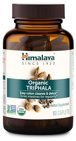 Himalaya Organic Triphala, 2 Month Supply, for Colon Cleanse, Detox & Occasional Constipation, USDA Certified Organic, Non-GMO, Gluten-Free, Extract & Powder Herbal Supplement, 688 mg, 60 Caplets