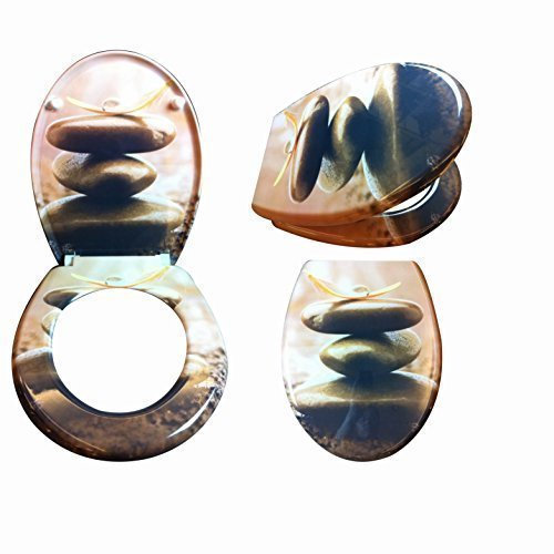 Hayrets Toilettendeckel Duroplast mit Absenkautomatik, WC-Sitz mit Steine Motiv und leichter Reinigung, Klodeckel passend für handelsüblichen WC-Becken, Belastung der Klobrille 150kg