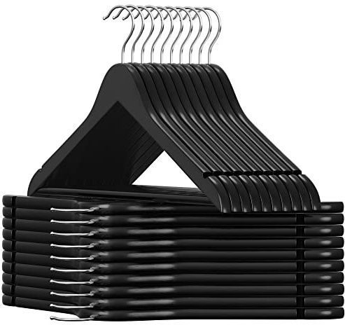 SONGMICS Wooden Hangers, 20-Pack Wood Coat Hangers with Shoulder Notches, Swivel Hook, Non-Slip for Jackets, Shirts, Suits, Black and Silver UCRW02B-20