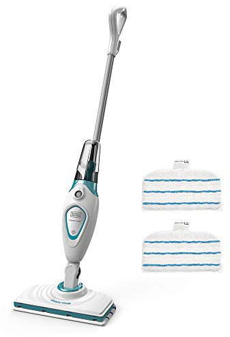 BLACK+DECKER - Balai Vapeur avec 2 Patins Microfibre - Nettoyeur de Sol 1300W - Multi-Surfaces - Temps de Chauffe 20 sec - Tête Pivotante 180° - Réservoir 350 ml - Nettoyage Parfait - FSM1615-QS
