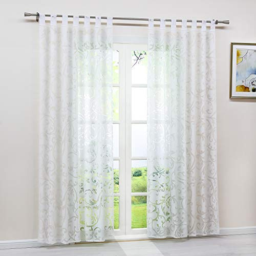 Heichkell, tenda in voile con passanti, trasparente, dal design dévoré, per il soggiorno, 1 pezzo, (base x altezza) 140 x 245 cm, in bianco