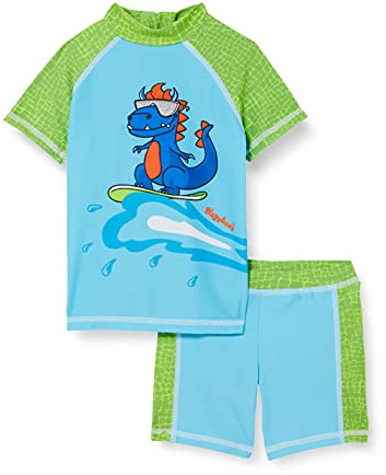 Playshoes Conjunto de baño Unisex con protección UV para niños, Camiseta de Dos Piezas, Traje de baño, Dinosaurio, 7-9 Years