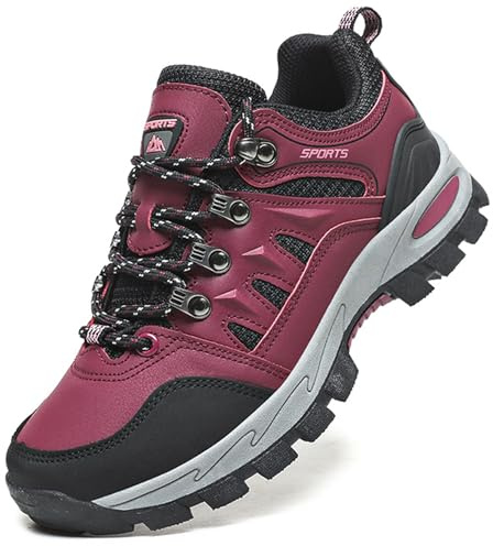 Topwolve Hiking Boots Men's Women's Waterproof Walking Shoes Low Rise Trekking Climbing Shoes Outdoor Backpacking Camping Trails Shoes,Rose Red,5 UK