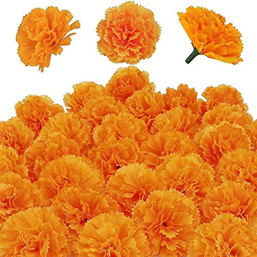 Fiori di Calendula Artificiale 80 Pezzi - Set di Decorazioni di Stoffa di Seta, Ghirlanda Fai da Te, Fiori Arancione per Feste, Matrimoni Indiani