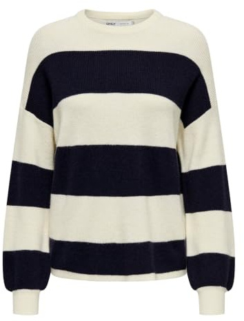 Only Onlatia L/S - Pullover da Donna Knt Noos, Cappellino Bianco Grigio a Strisce: Cielo Notturno, M