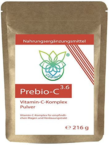 VITARAGNA Prebio-C 3.6, Vitamin-C Komplex Pulver für empfindlichen Magen, Acerola-Extrakt, Gummi Arabicum, Cordyceps Sinensis-Extrakt, Apfelfaser, 216 g