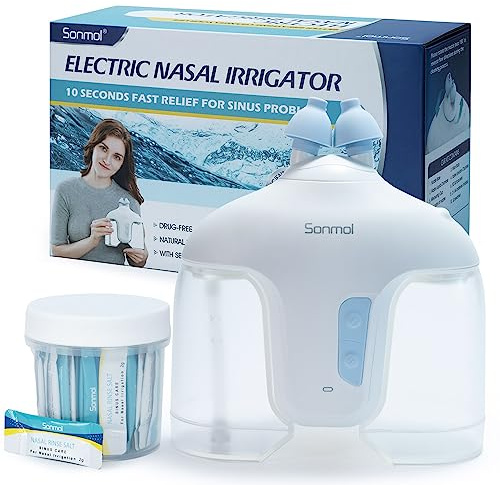 Sistema de riego nasal eléctrico alimentado por succión para la nariz, limpieza profunda completa alivia la congestión nasal con 50 paquetes de sal