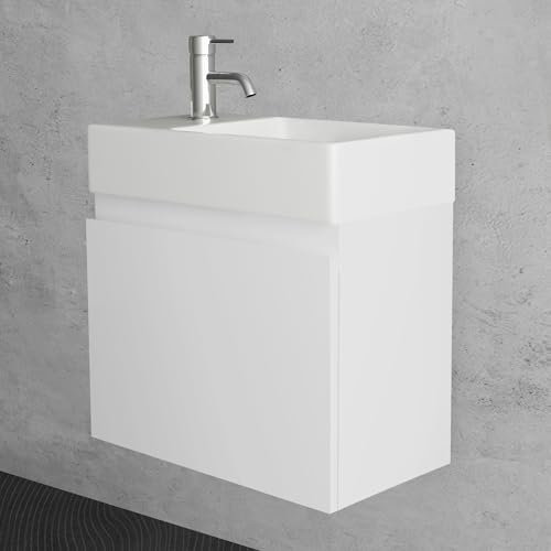 Alpenberger Gäste WC Waschbecken mit Unterschrank 45 cm Breit | Waschtisch Set Klein | Aufsatzwaschbecken Waschtischunterschrank Hängend | Möbel Bademöbel-Set | Waschbeckenunterschrank Weiß
