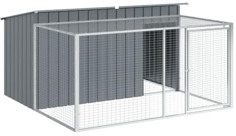vidaXL Caseta Perros con Corral Acero galvanizado Gris 197x194x110 cm, caseta para Perros, Jaula para Perros, Corral para Perros, casetas para Perros