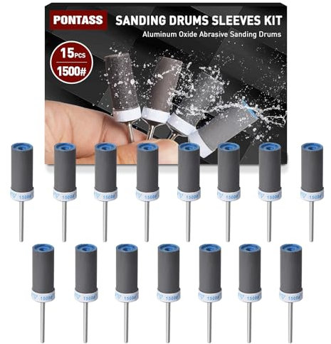 15 Pièces 1500 Grains Tambours de Ponçage pour Outil Rotatif Dremel, Mèches de Ponçage, Manchons Abrasifs Avec des Tiges de 3 mm, Manchons de Ponçage pour Le Ponçage Et le Polissage Métallique.