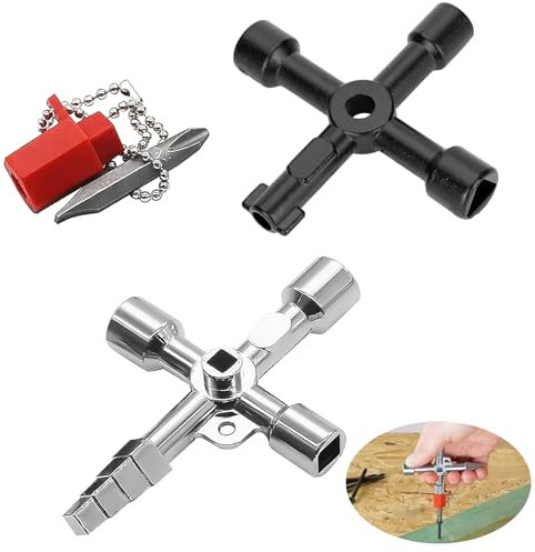 2 Piezas Llave Utilidad Multifuncional 4-Puntas, Llave Multifuncional de 4 Puntas para Contadores de Agua y Ascensores, Herramienta Universal Triangular Llave Cruzada Contadores Agua 4 en 1
