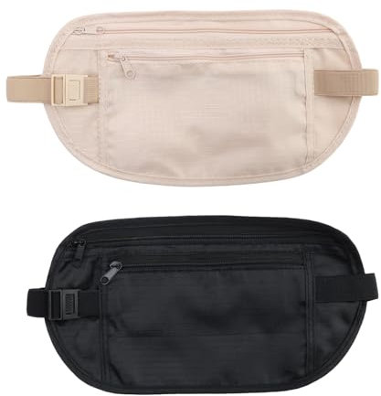 2 Stück verdeckter Geldgürtel, Anti-Diebstahl-Sicherheits-Sport-Gürteltasche, Verstellbarer Hüftgurt, wasserdichte Reisetasche für Handy, Reisepass, Bargeld, Schlüssel, Karten für Männer Frauen