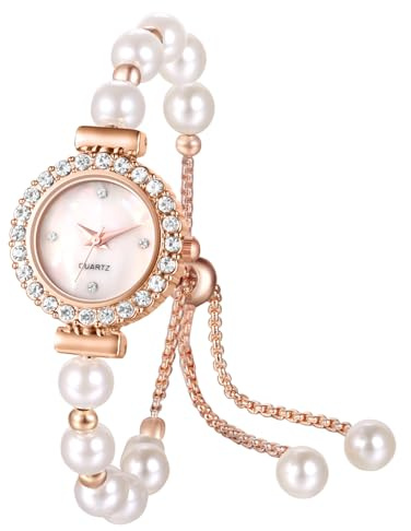 JewelryWe Montre bracelet pour femme élégante en or/argent, montre à quartz analogique ronde, pour la fête des mères, rond, Adulte, Vintage