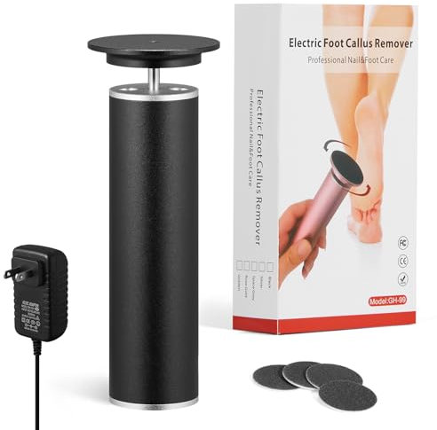 Professionelle elektrische Fußfeile, verstellbar, drehbar, elektronisch, Hornhautentferner, Werkzeug für Zuhause und Nagelstudio, mit 60 Ersatz-Schleifpapierscheiben, Schwarz