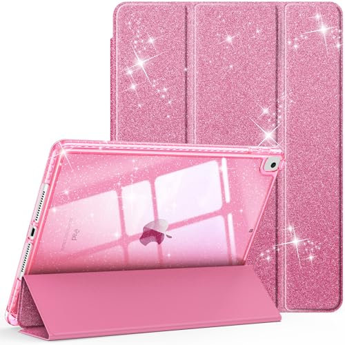 Fintie Glitzer Hülle für iPad 10.2 Zoll 9/8/7 Generation Case (2021/2020/2019 Modell)‌ – Transparente Glitzer-Schutzhülle mit Stifthalter, Stoßfest Glänzender Rückseite & Auto Sleep/Wake, Rosa