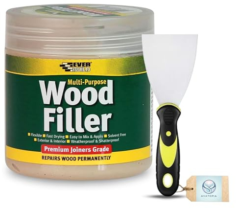 Ever build Multipurpose Wood Filler – Light Stainable – 250ml – Ready Mixed Wood Filler for Indoor & Outdoor Use - Sandable & Paintable – Natural Finish + 3 Flexible Tool – Waterproof