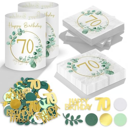 Mesa decoracion Cumpleaños para 70 Birthday - 20 Servilleta Desechables, 12 Mesa Farolillos Decorativos y 100 Piezas Confeti, Decoracion Fiesta para Fiesta de 70 Año Cumpleaños Mujer Hombre