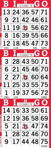 Bingo Paper Sheets – 3 Faces, 12 x 4 – Pack of 500 Disposable Bingo Cards – Recyclable Dauber Paper for Seniors, Adults & Community Events (Red)