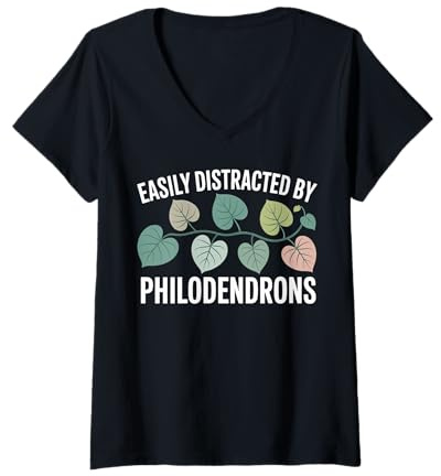 Womens Easily Distracted by Philodendrons Houseplant V-Neck T-Shirt