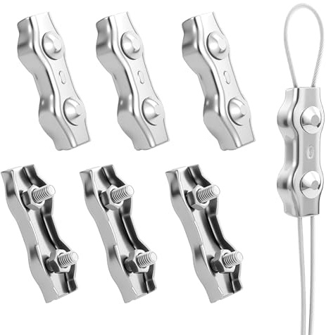 6 Pezzi M6 Morsetti per Filo Stendibiancheria,Morsetti per Cavo Acciaio Duplex per Cavi Inox 304 Cavo Acciaio 6mm,corda in acciaio, tenditore per tenda, fissaggio