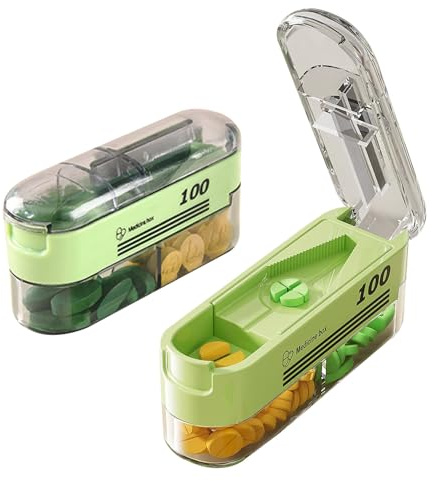 BSITSSS Taglia Pastiglie Portatile, TagliaPillole, Taglia Pillole di Precisione con Vano Portaoggetti, TagliaPastiglie in 2 o in 4 con Vano Portaoggetti Adatto a Tablet di Tutte le Dimensioni