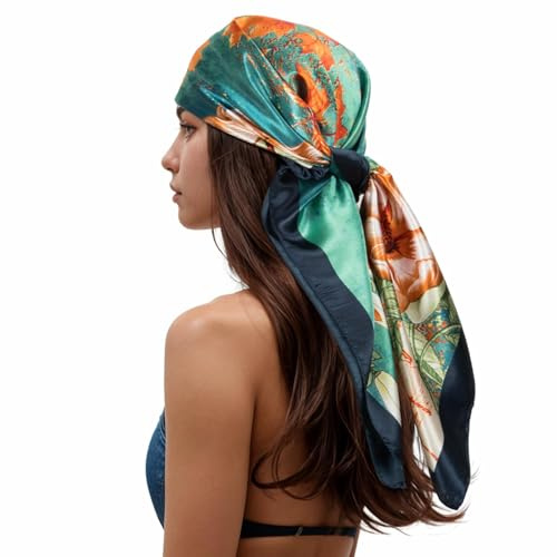 RIIQIICHY Pañuelo Cuello Mujer 90x90 cm,Bufanda de Estampado con Diseño Artístico, Ideal para Primavera y Verano, Accesorio de Moda para Cabello y Cuello