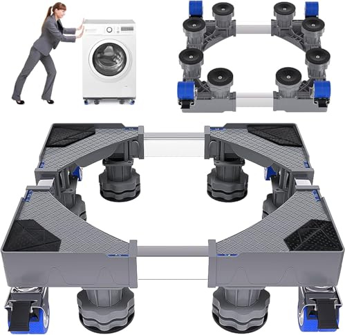 Base de Réfrigérateur Machine à Laver Réglable,Socle Linge Base | Socle amovible pour machine à laver avec 4 Roues et 8 Pieds, Réduction du Bruit Antichoc Effet Sèche-Linge