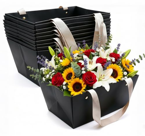 Cuxawamiyo Cesta de Regalo Vacía 10 Unidades 25 x 17 x 11 cm, Cesta de Regalo de Papel Kraft Impermeable con Asas, Cesta Plegable para Llenar con Regalos para Cumpleaños, Boda