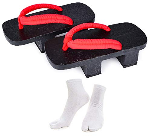 Japanese Wooden Clogs Sandals Japan Traditional Shoes Geta With Tabi Socks (US 9/26.5cm)