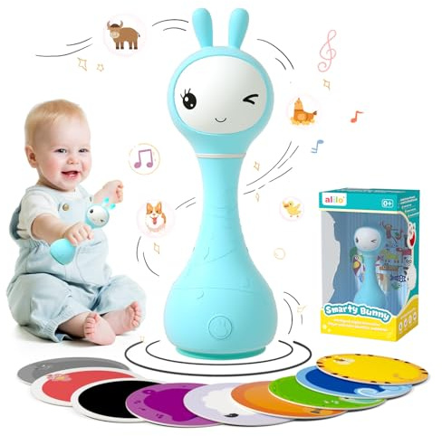 alilo Smarty Bunny Baby Rattle Musical Light Up Toys, Infants Newborns Baby Toys 0-3-6-12-18-24 Months,1 Year Old Boy Girl Easter Gifts, 4 Music Modes and Color Recognition Function with 9 Color Card