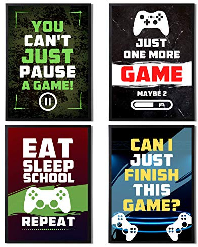4 Pack Boys/Mens Video Game Wall Art Prints - Funny Set of 4 Stylish Design Posters For Kids Boys Bedroom (A4, Gaming Set 1)