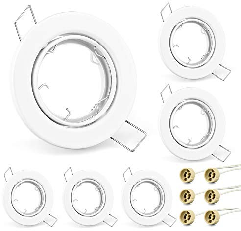 KYOTECH LED Einbaustrahler Einbaurahmen GU10 Schwenkbar GU10 Rahmen 6er Set Einbauleuchten Einbaurahmen weiß Einbauspots Rahmen für Halogen gu10 Leuchtmittel LED Modul MR16,inkl. GU10 Fassung