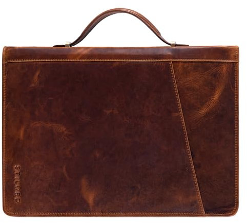STILORD 'Kelton' Businessmappe Leder Schreibmappe Aktenmappe DIN A4 Dokumentenmappe für MacBook und iPad Ledermappe Vintage Konferenzmappe mit Griff, Farbe:Kara - Cognac