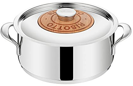 Lagostina Emozione Reiskocher + Deckel und Kirscheinsatz Ø 24 cm, Topf aus Holz und Edelstahl 18/10 für Induktion und Gas, mit Dreifachem Lagotherm Beschichteten Boden und Weiten Verschweißten Griffen