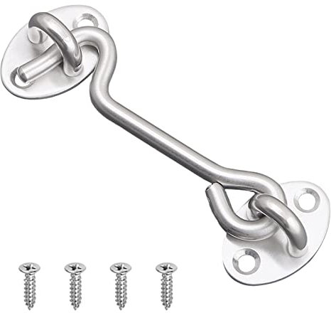 3 Inch Hook Eye Latch Door Lock, VEGCOO Silver Cabin Hooks Stainless Steel Heavy Duty Gate Latch with Screws for Cabinet Closet Door Window Garage Gate