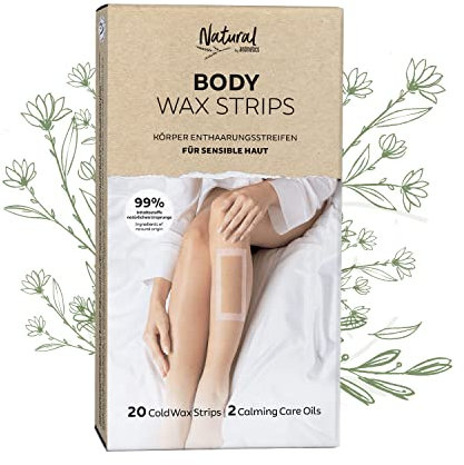 andmetics Natural Körper Kaltwachsstreifen | 99% natürliche Inhaltsstoffe | frei von Polyethylen & Paraffinen | für den gesamten Körper | bis zu 4 Wochen glatte Haut | alle Hauttypen geeignet