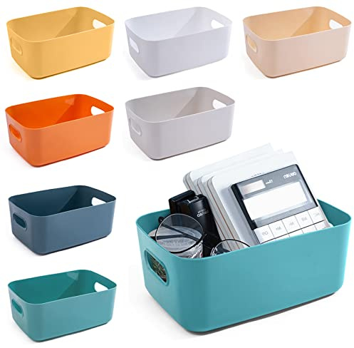 OWill 7-Pack 7.2 L Plastic Storage B-ins and Baskets for Efficient Home Classroom Organization - Small Containers in Multiple Colors for Kitchen, Cupboard Box, Bathroom Organizer on Shelves and Tubs