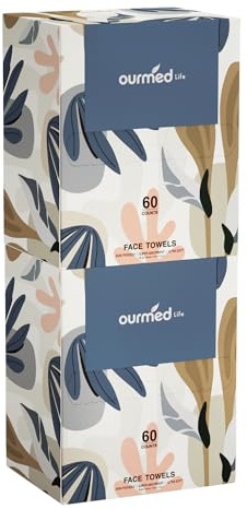 Ourmed Life Face Towels, Disposable Biodegradable Facial Towels for Sensitive Skin, Lint- Free Face Wipes for Washing Face, Skincare and Makeup Remover, Dry Wipes, 10×7.8 Extra Large, 120 Count