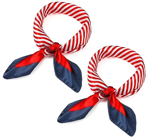 SATINIOR 2 Foulards Marins Écharpe Carrée Nautique Foulard Rouge Blanc Bleu en Soie Imitée pour Hôtesse d'Air (Charmant, 60 x 60 cm)