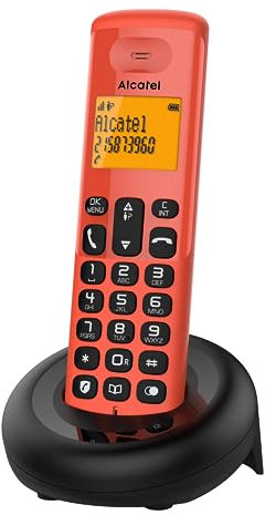 Alcatel E160 Rot Schnurloses DECT-Telefon mit Blockierung unerwünschter Anrufe, großes orangefarbenes hintergrundbeleuchtetes Display, leicht zu lesen, Klassische und polyphonische Klingeltöne
