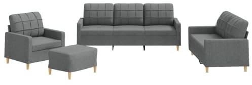 vidaXL Ensemble de Canapés avec Coussins 4 pcs, Canapés avec Accoudoirs et Dossier, Ensemble de Meubles avec Repose-Pied Salon, Moderne, Gris Foncé Tissu