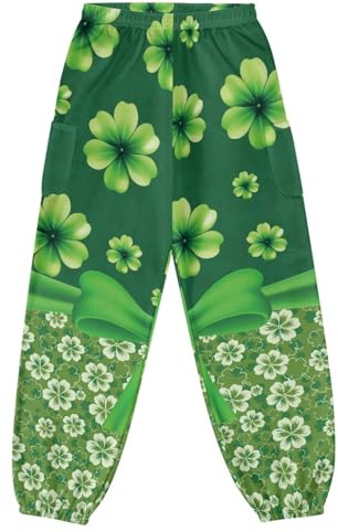 JOAIFO Lucky Grass Bow Print Harem Pants Women Wide Leg Yoga Pants Active Leggings for Ladies Hippie Kung Fu Pants Womens Sweatpants for Dance