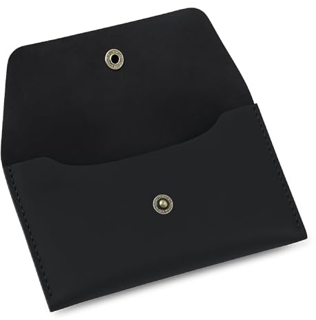 The Antiq Geldbeutel, echtes Leder, Geldbeutel, Reisebrieftasche für Damen und Herren, Schwarz, Knopfverschluss