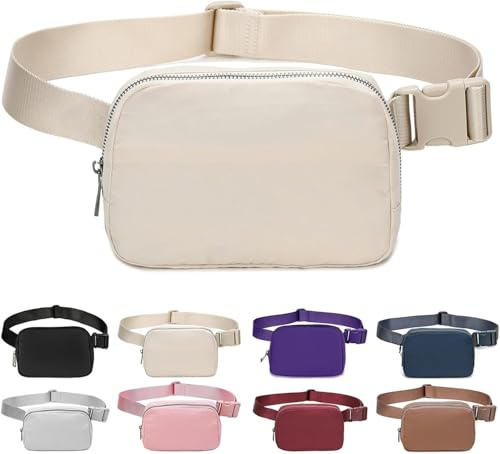 Bomvabe Bauchtasche für Damen Herren, Gürteltasche Nylon mit Verstellbarem Riemen 81cm bis 130cm, Hüfttasche Leicht für Sport Outdoor Reise Running Wandern Radfahren, Bauchtasche Klein Beige