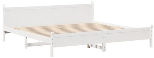 vidaXL Massivholzbett, Holzbett ohne Matratze, Bettgestell mit Kopfteil Lattenrost, Bett Doppelbett für Schlafzimmer, Weiß 180x200cm Kiefernholz