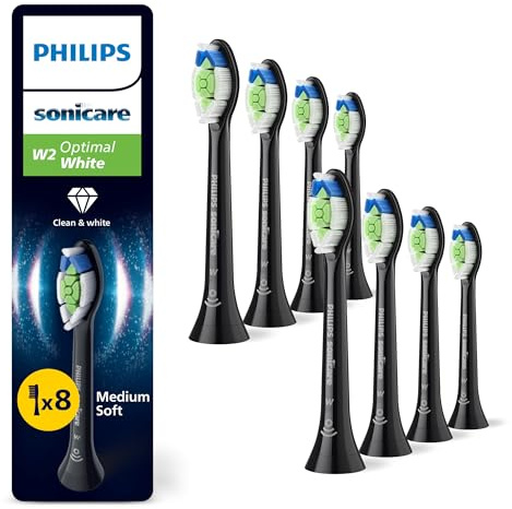 Philips Sonicare W2 Optimal White, Genuine Replacement Toothbrush Heads, Black, 8 Pack, HX6068/88