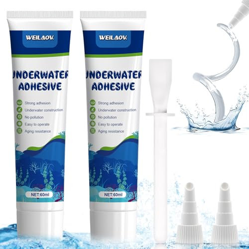 WEILAOK Colle Silicone Transparente, Colle pour Liner Piscine, Joint D'étanchéité en Silicone pour Aquariums, Salles de Bains, Cuisines, Piscines-60ml*2