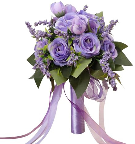 Xinhuju Brautstrauß Brautsträuße Kunstblumen Weiß Brautstrauß mit Blumen für Hochzeit Arrangements Seidenblumen